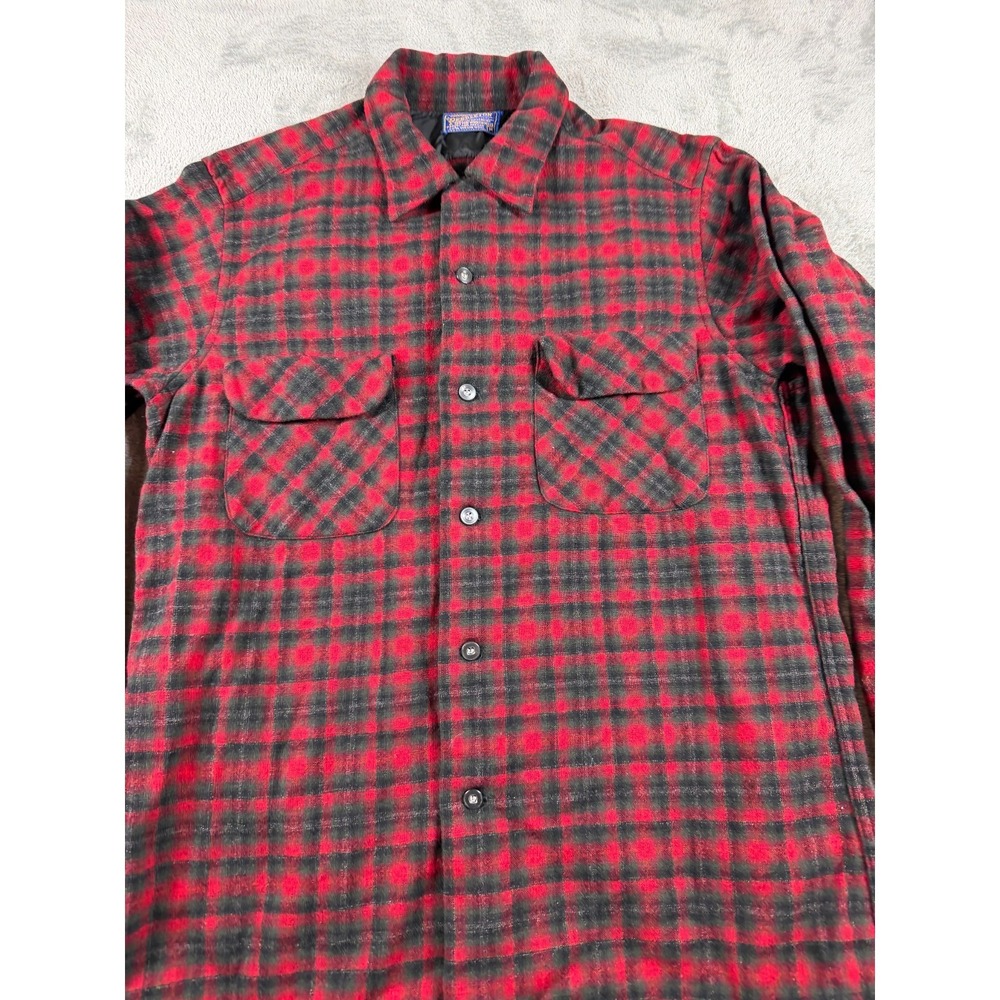 Vtg Pendleton Red Black Plaid Wool Shirt Jacket USA Mens M Lumberjack - Picture 2 of 6